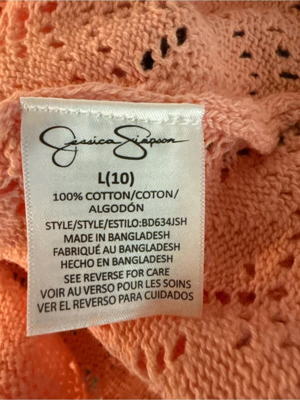 Jessica Simpson Girls Peach Knit Matching Shirt and Pants Large 10